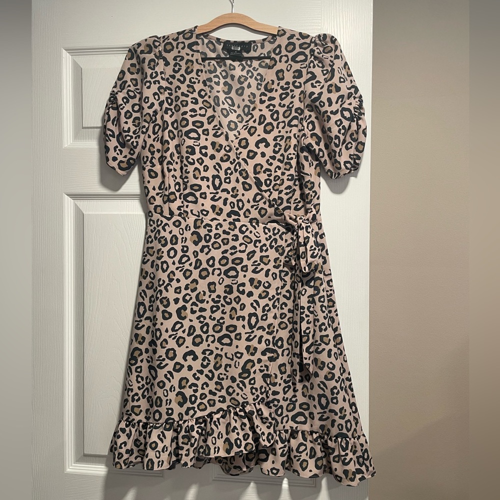 Sanctuary Leopard Print Wrap Mini Dress (Size Small)